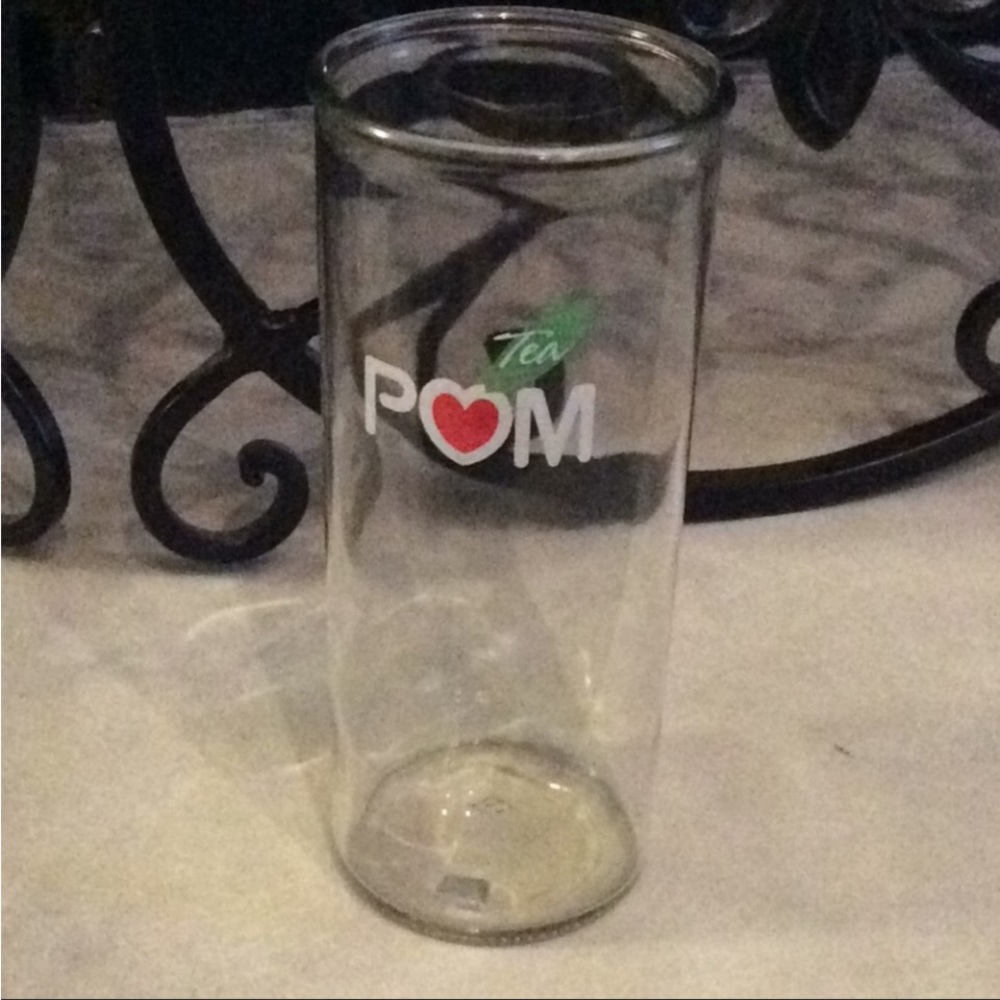 POM drinking clear glass painted